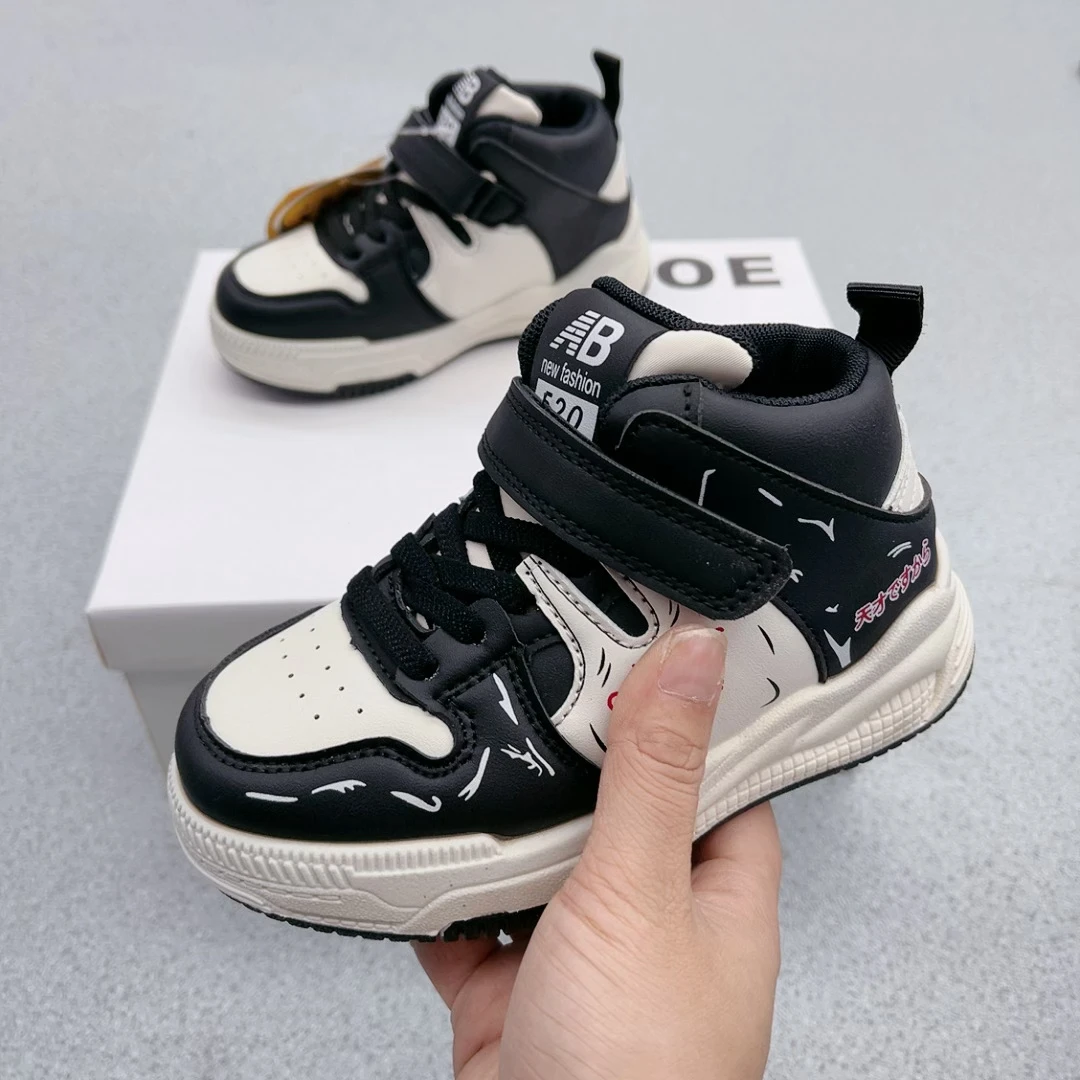 （高帮板鞋）秋冬童鞋潮童秋季软底秋季男童女童板鞋皮面休闲百搭