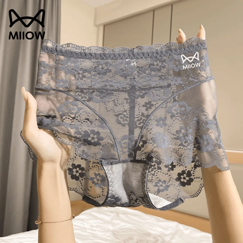 猫人高腰性感蕾丝内裤女收腹棉质抗菌裆提臀少女三角裤网纱夏短裤