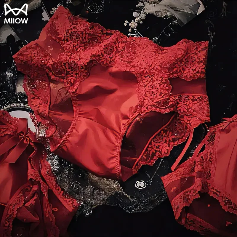 猫人本命年红色内裤女款纯欲蕾丝中腰收腹裤新年喜庆提臀塑身短裤