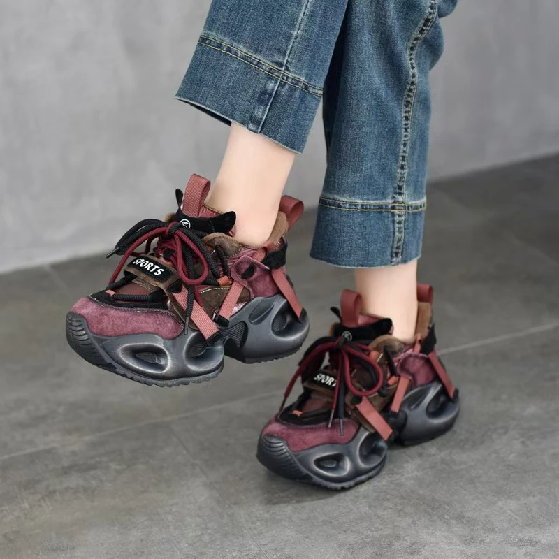 882-76休闲时尚拼色女鞋厚底真皮老爹鞋女