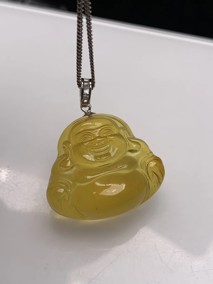 天然缅甸琥珀笑佛大肚佛吊坠一套8.1克规格25.5-29.2-13.5
