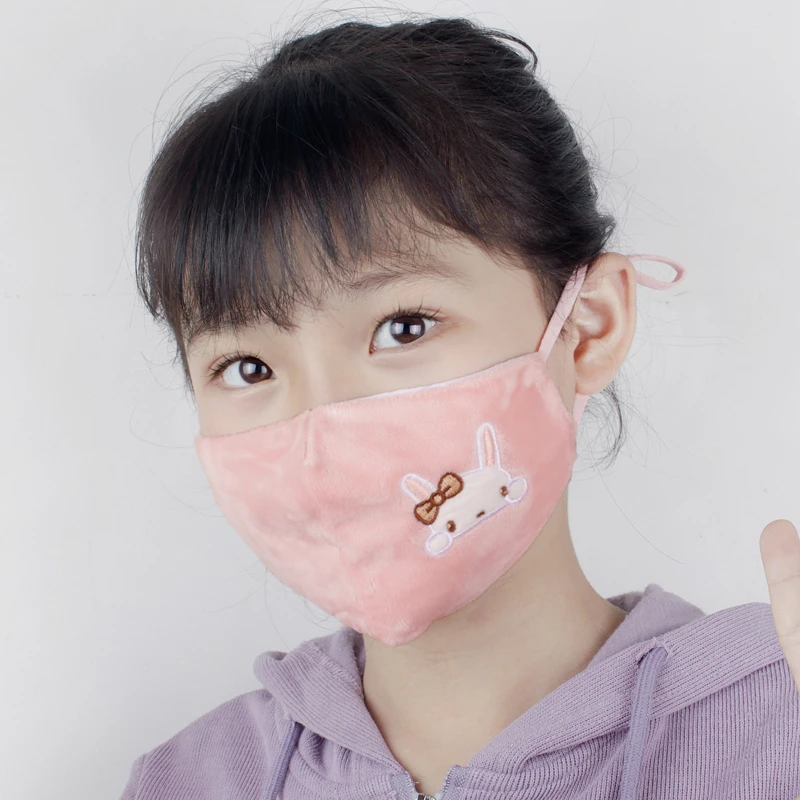 儿童绒布刺绣口罩女宝宝男孩纯棉秋冬保暖卡通可爱防风尘面罩7201