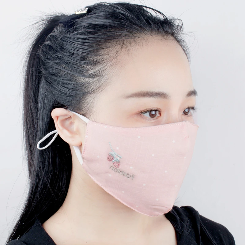 春秋冬季纯棉双层口罩挂耳绳可调节防风防尘透气女士防晒面罩2212