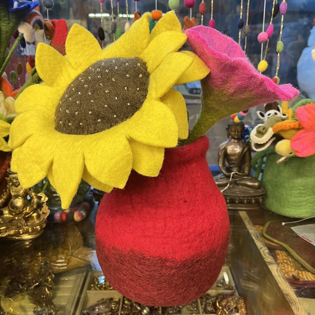 尼泊尔羊毛毡手工家居摆件假花 毛毡花瓶