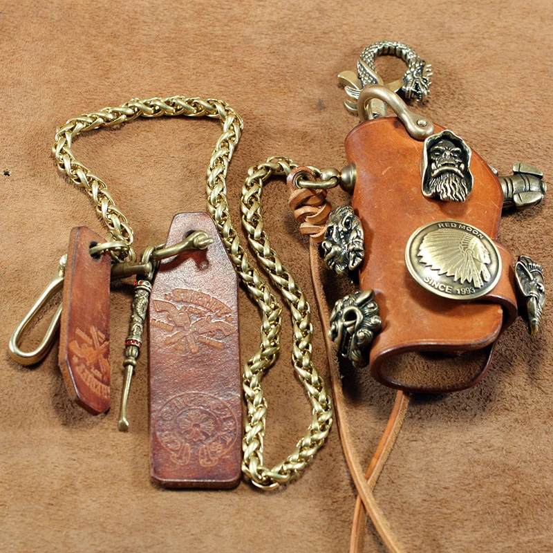 机车款 升级钥匙包 4mm加厚料 手工牛皮钥匙包 心铜件