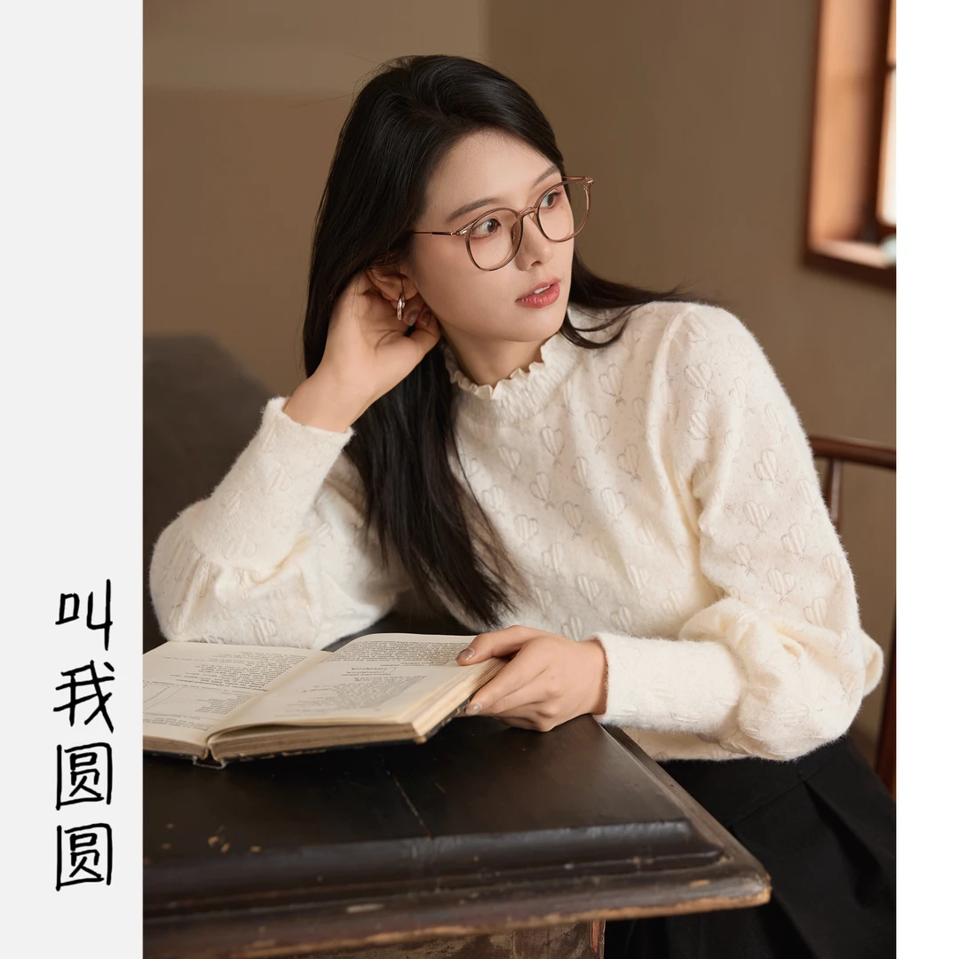 圆圆【暖冬计划】秋冬保暖贴身气质花边领公主袖打底上衣 YY 9369