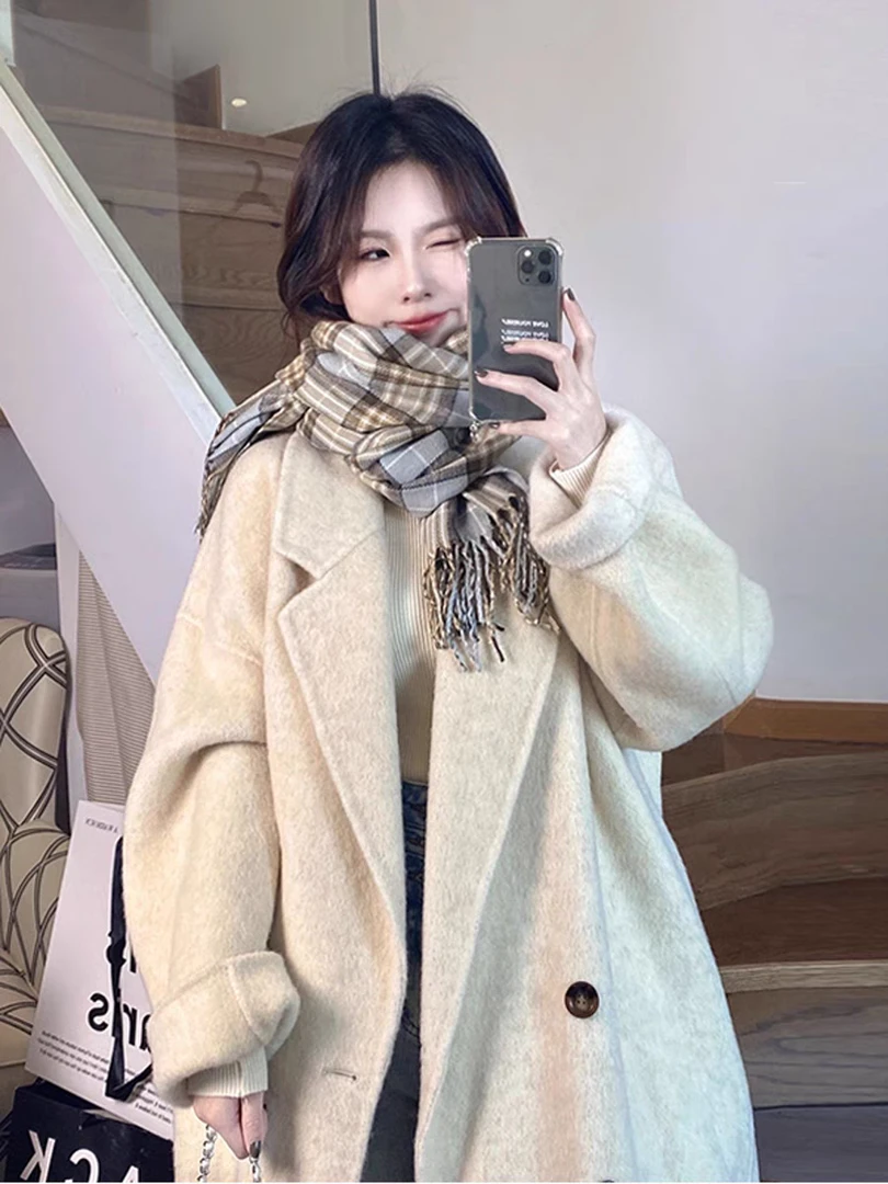 秋冬季双面呢大衣网红百搭潮流保暖中长款韩版加厚ins情侣