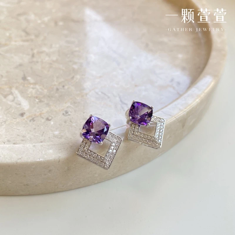 【一颗萱萱】轻奢精美 紫水晶银镶耳饰 730015