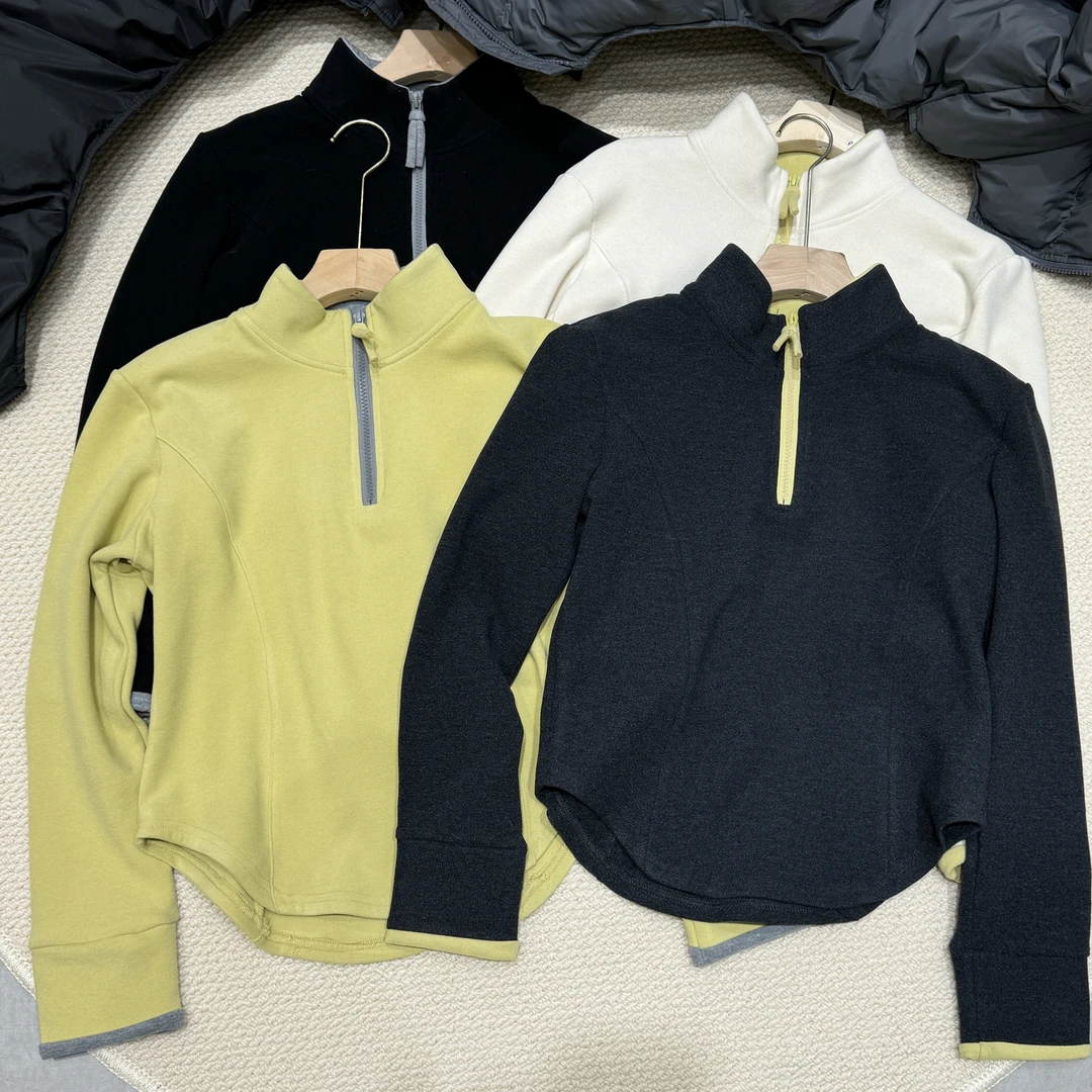 新款欧货保暖半拉链德绒立领卫衣女秋冬设计感打底衫绒衫U型上衣