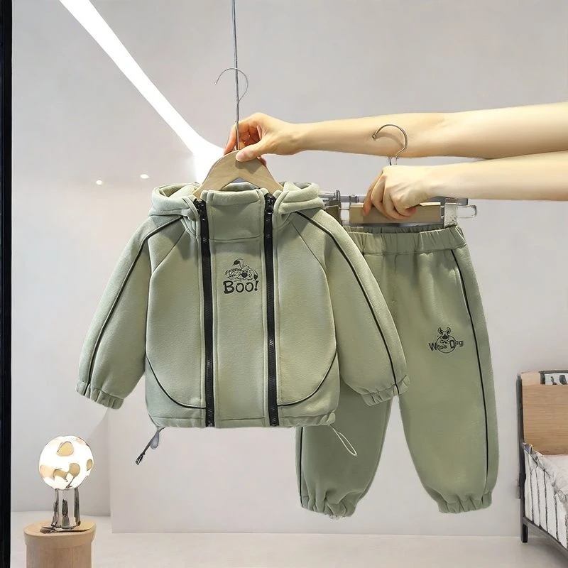 儿童春秋冬卫衣套装2025加厚保暖帅气男童韩版冬装宝宝休闲两件套