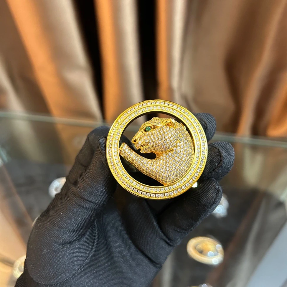 史蒂芬 24K镀金皮带扣头豹子头3.8男士腰带扣替换扣配件卡扣无皮