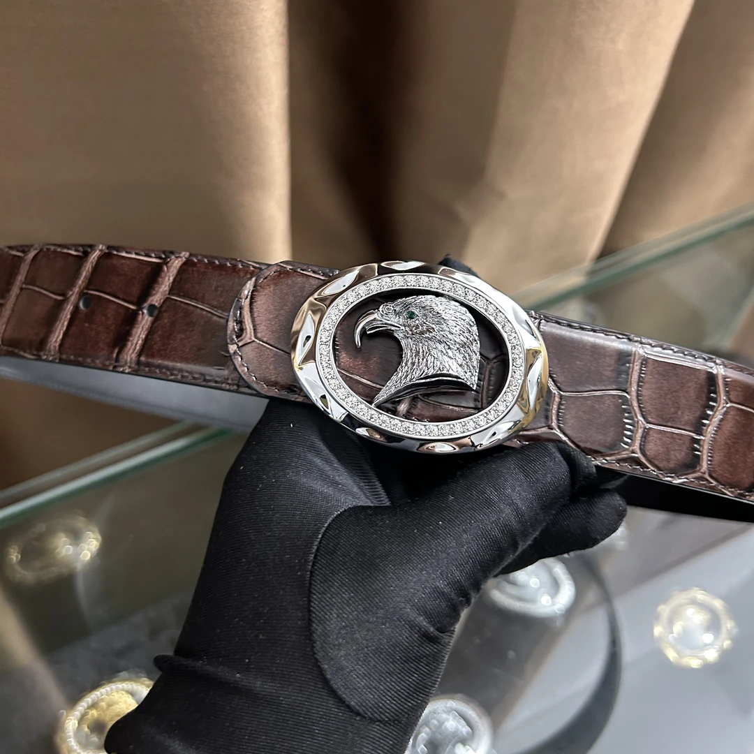 史蒂芬新款百搭男士皮带高档休闲老鹰头牛皮腰带青中老年时尚商务