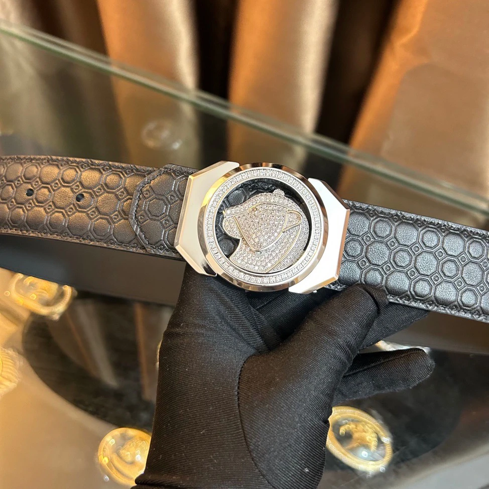 史蒂芬新款百搭男士皮带高档休闲豹子头牛皮腰带青中老年时尚商务