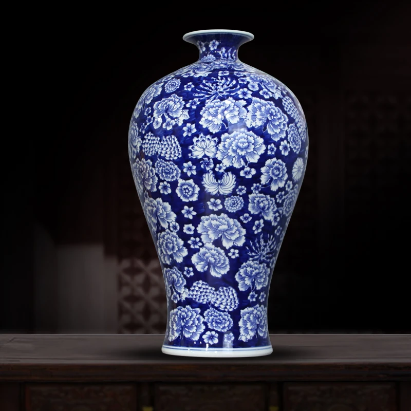 景德镇陶瓷器仿古青花瓷花瓶现代中式家居客厅玄关装饰工艺品摆件