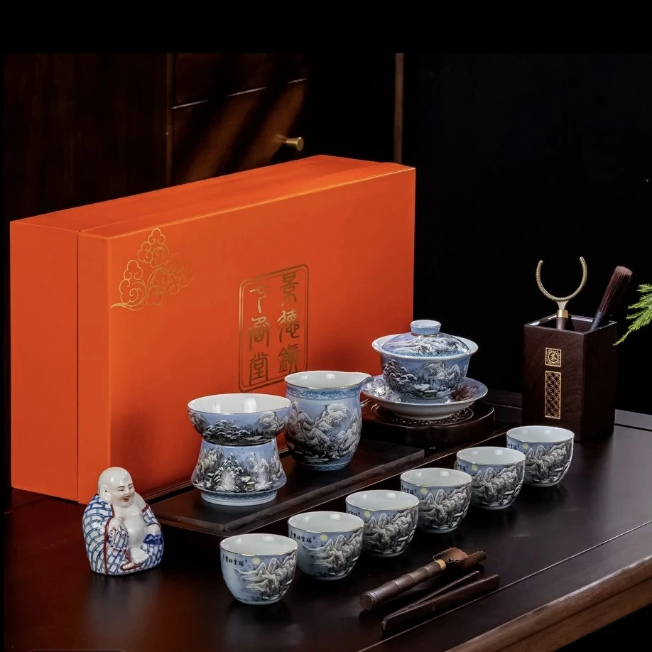 七丞堂景德镇手工陶瓷瑞雪兆丰年礼盒套装高端轻奢家用茶具套装
