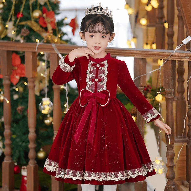 圣诞节女童连衣裙秋冬长袖洋气公主裙秋季儿童裙子冬装加绒小女孩