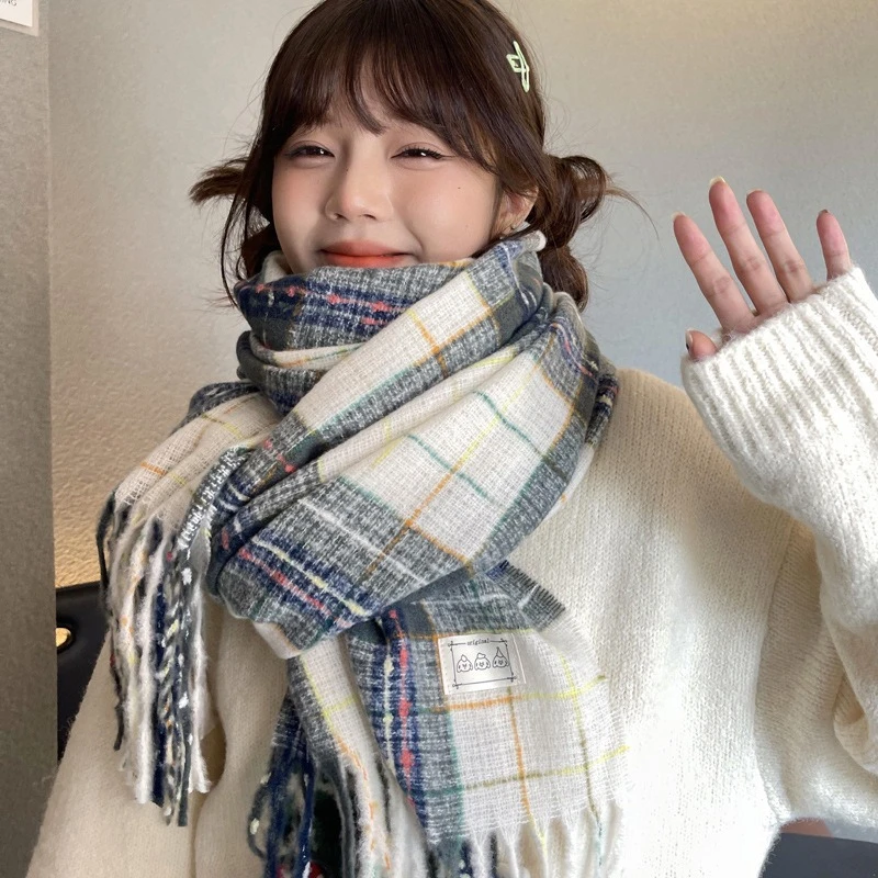围巾百搭情侣复古羊绒学生加厚格子保暖网红双面长款ins日系韩版
