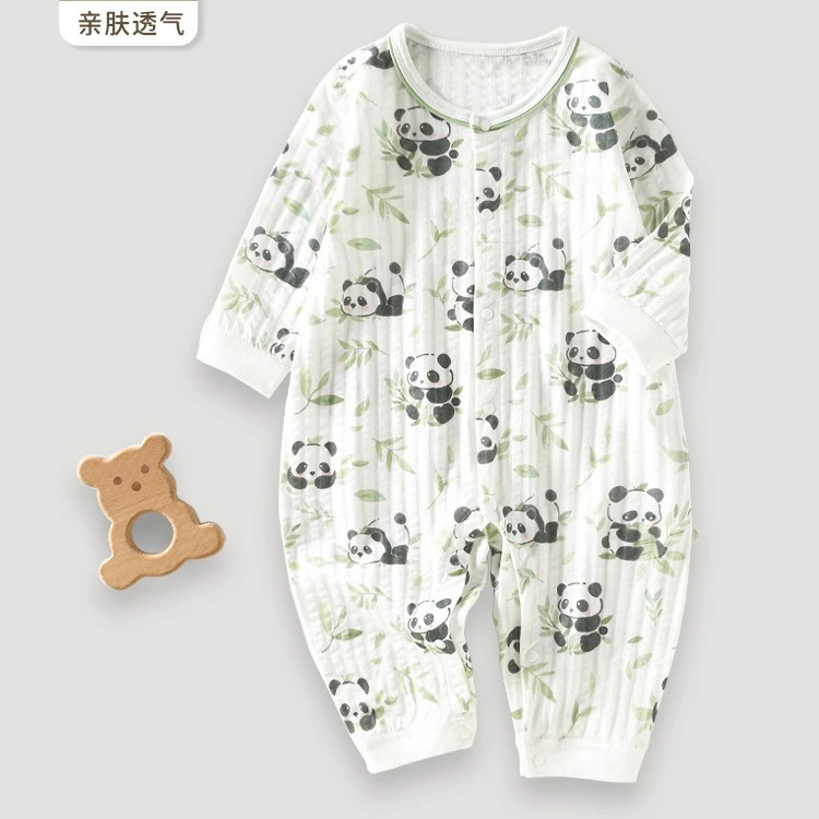 婴儿夏季薄款连体衣男女宝宝长袖空调服新生儿衣服纯棉哈衣0-3