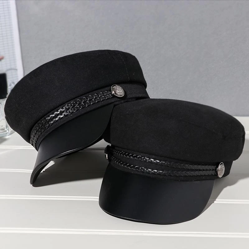 毛呢黑色平顶帽男女英伦复古网红贝雷帽子秋冬韩版百搭