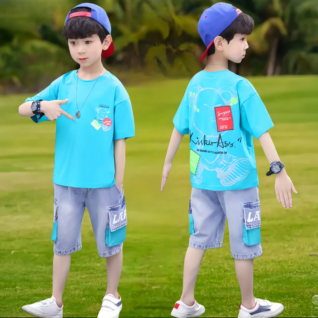 男童夏装套装2025新款6-12岁中大童儿童休闲洋气短袖男孩夏天时髦