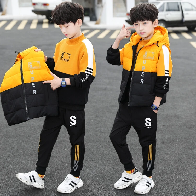 男童秋冬款加厚套装6-12岁儿童洋气加绒男孩韩版中大童冬季三件套