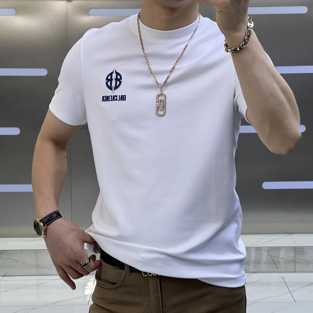 男士早秋新款工艺百搭短袖圆领简约纯色时尚半袖修身白色轻奢