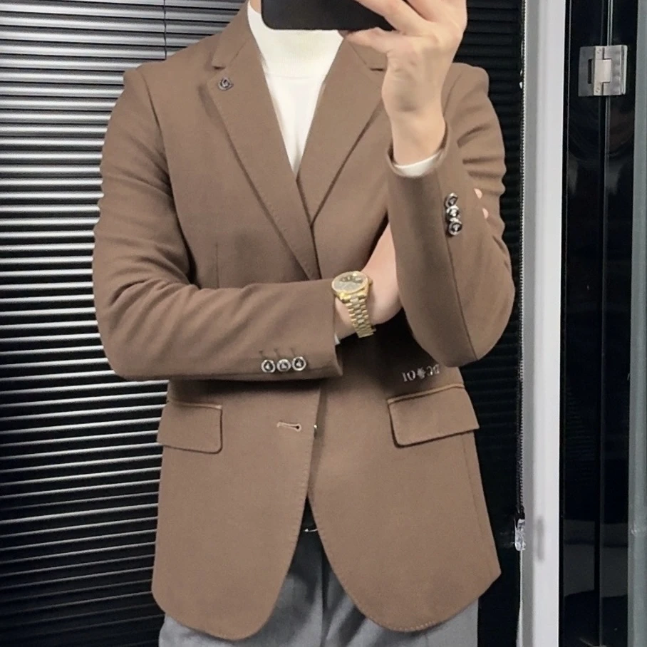 高端男士商务时尚修身西服秋冬休闲外套潮流韩版帅气