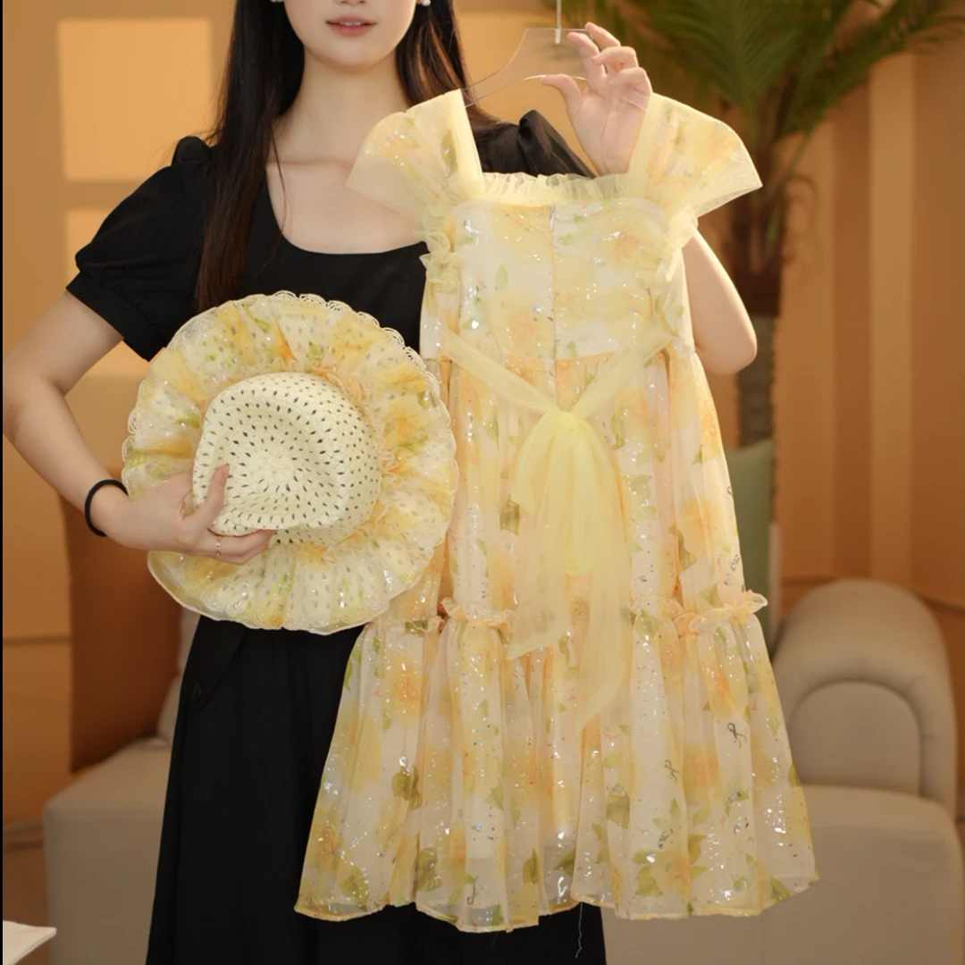 女童连衣裙2024夏季飘带碎花蛋糕裙气质背心连衣裙T4230001409