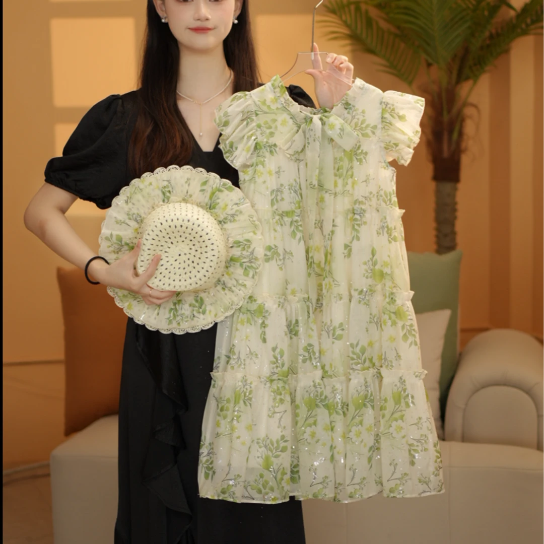女童连衣裙2025夏季时尚飘带碎花蛋糕裙气质连衣裙T4230001422
