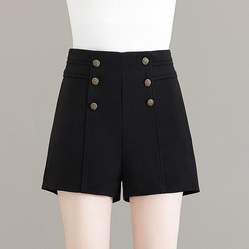 百搭洋气毛呢外穿短裤女秋冬季时尚高腰韩版显瘦宽松阔腿打底靴裤