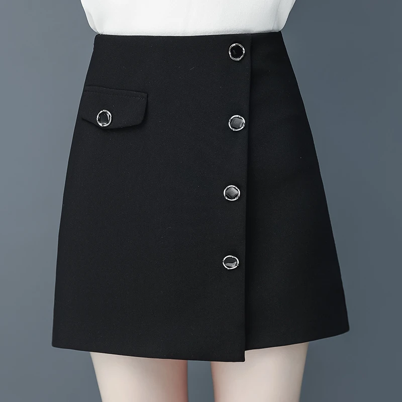 不规则显瘦半身裙女春秋季时尚高腰Aa字裙西装包臀裙黑色百搭短裙