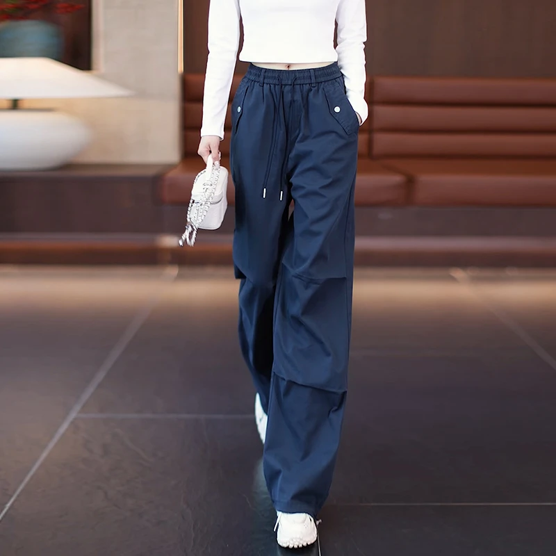 美式阔腿工装裤女春秋2025新款时尚高腰显瘦户外运动直筒休闲裤子