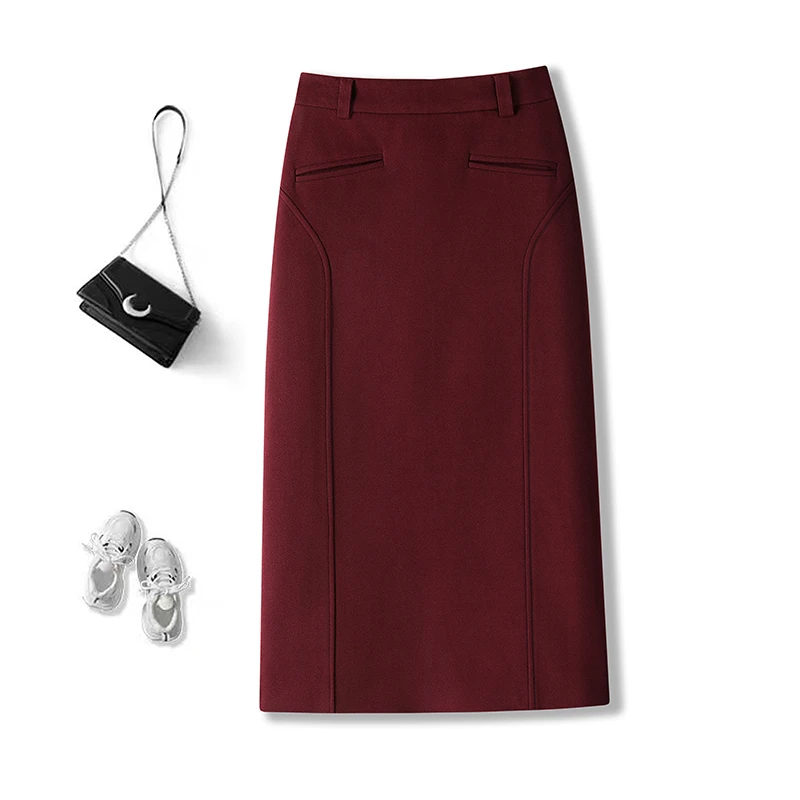 中长款时尚毛呢半身裙女秋冬新款百搭气质高腰显瘦休闲包臀裙