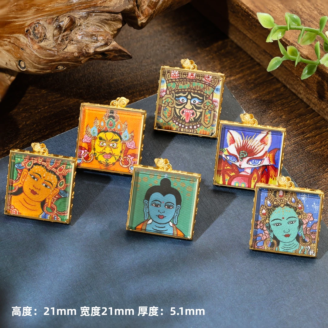 【未开价】18K金卡手绘双面热贡唐卡黄财/扎基/凤九/药师/普贤/度母