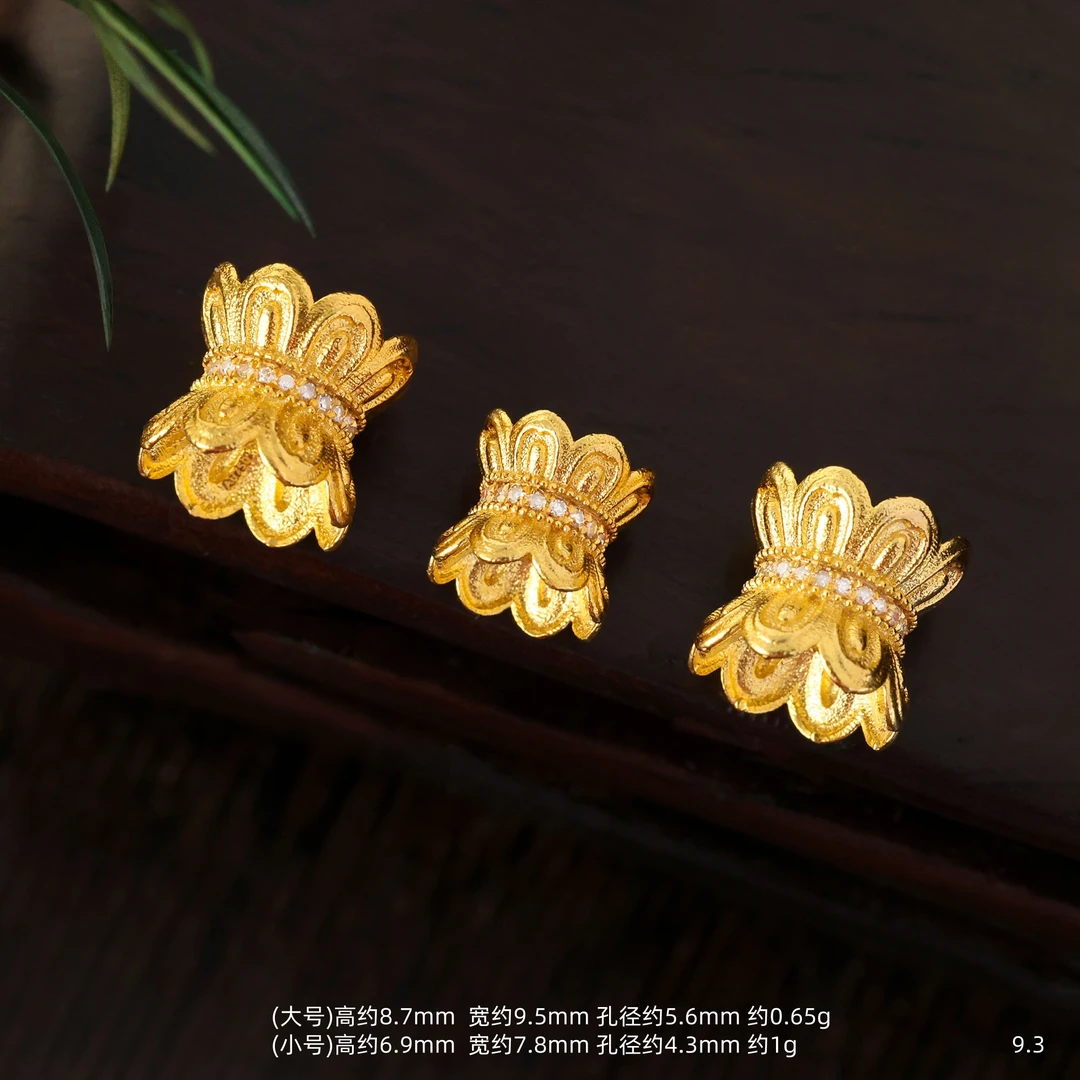 【金豆】18k金天然豪镶精工双向并蒂莲小蛮腰卡环隔珠隔片双向花托C