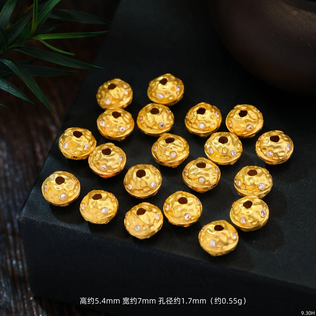 【金豆工厂】18K金豪镶百香籽隔珠腰珠飞碟隔珠星月菩提椰蒂配饰