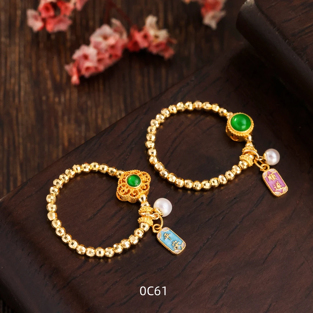 【金豆原创】小钢炮||18K金缅A翡爆闪金珠戒指戒圈C