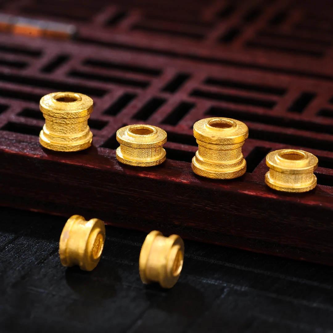 【金豆】18K实心金凹槽桶珠隔珠万向轴隔珠螺纹弟子珠线束大孔卡环