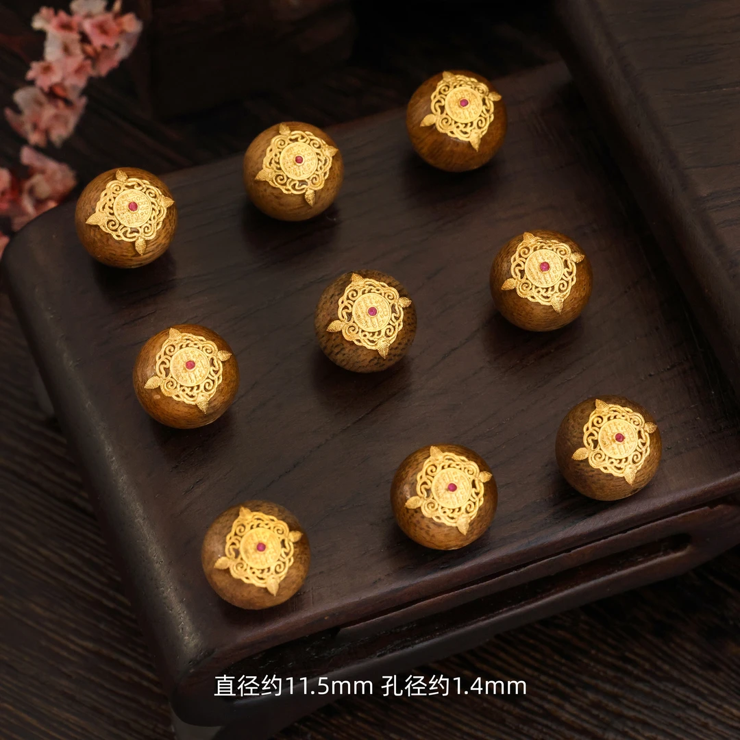【金豆珠宝】18K金山鬼花钱沉香转运珠顶珠隔珠手串文玩配件