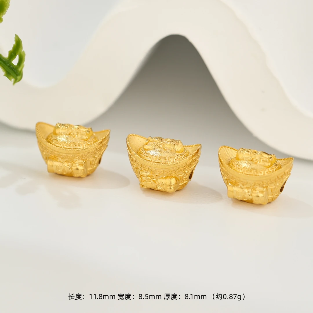 【金豆定制】福禄寿 ||18K金重工款精工錾刻元宝通孔顶珠隔珠配件