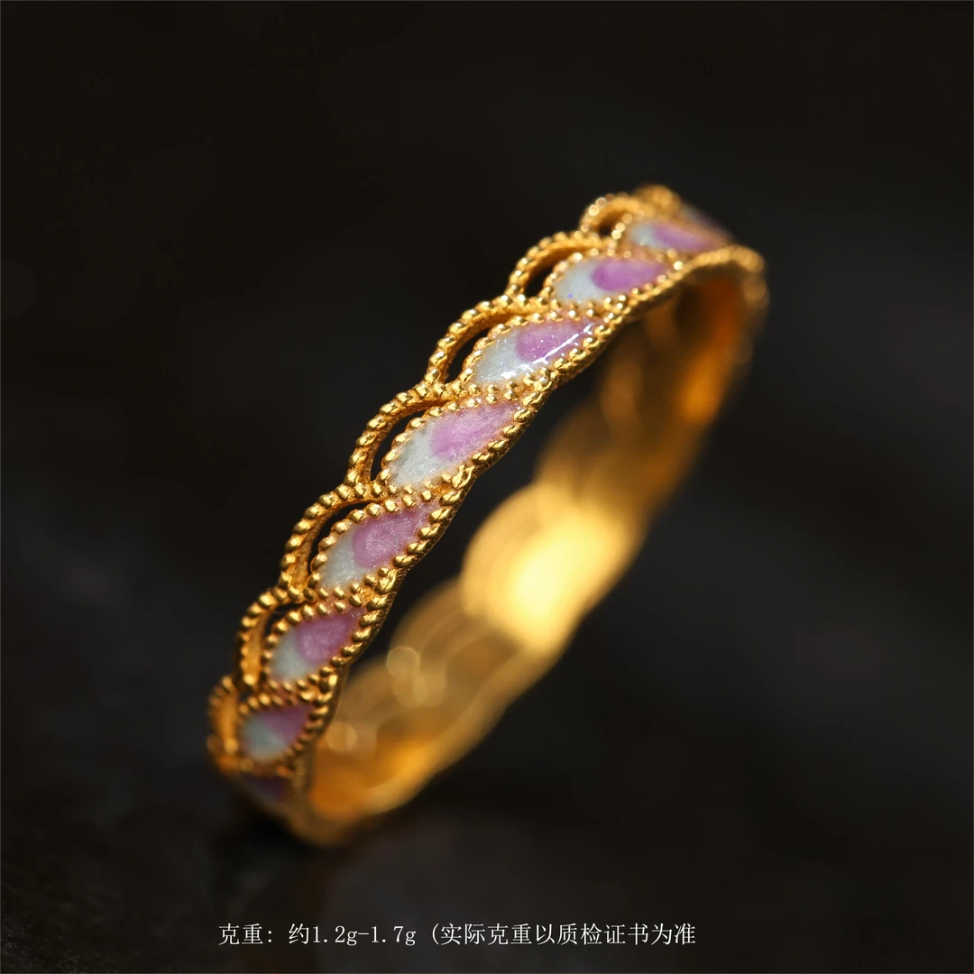 【金豆】18K金美人鱼独角兽法螺花边梦幻紫金戒圈戒指