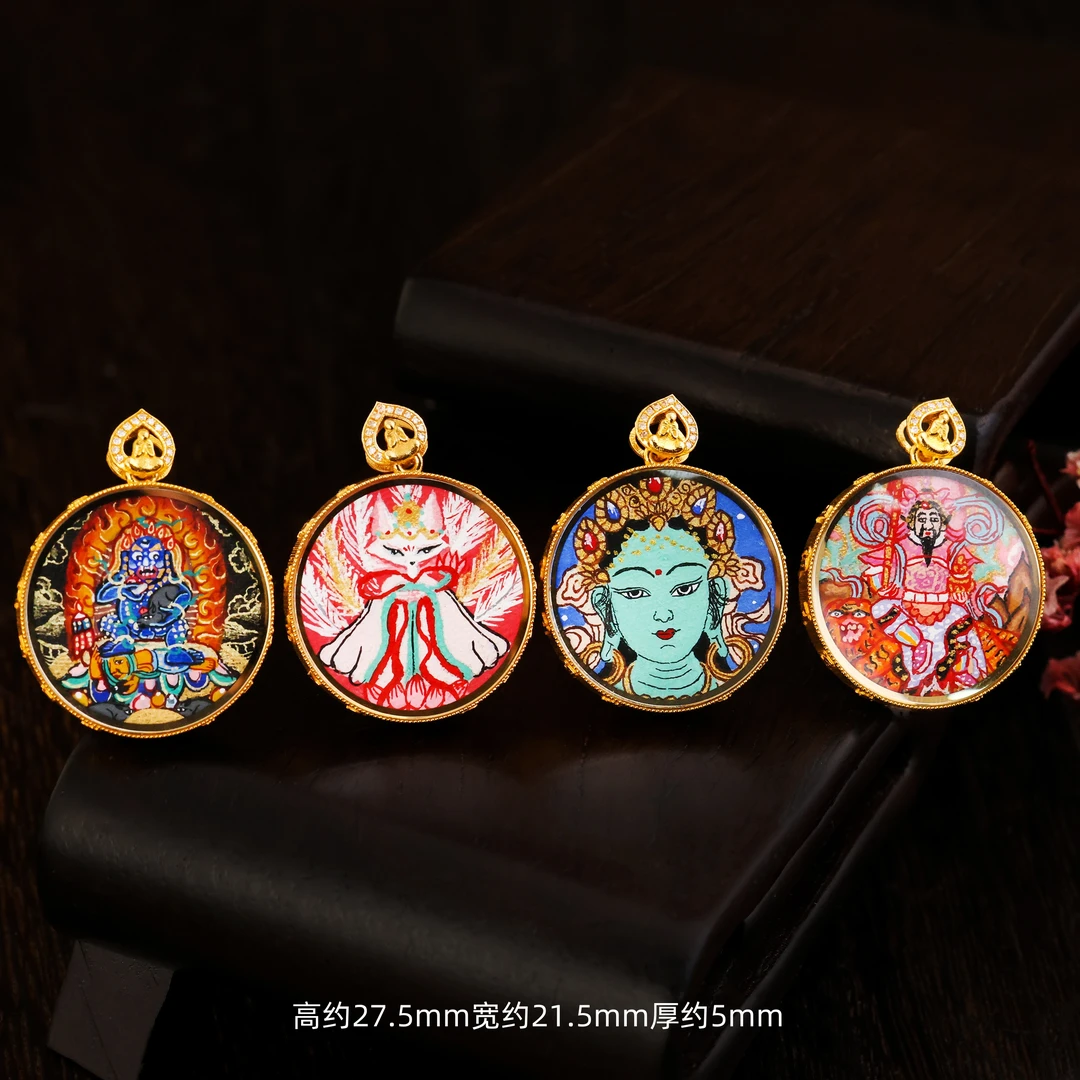 【金豆】18K金凤九金卡+度母+黑财神圆卡唐卡A