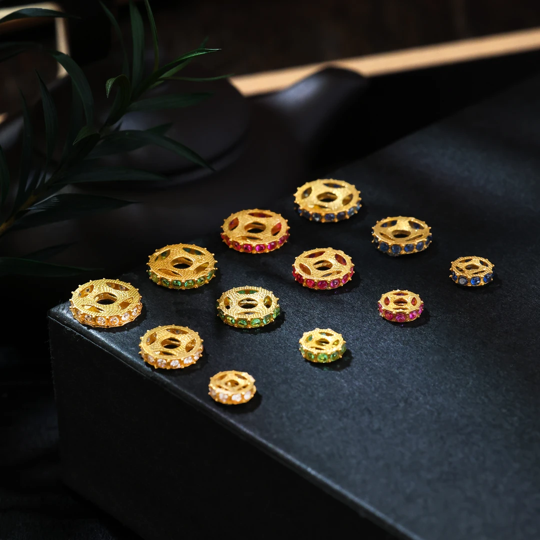 【金豆工厂】18K实心金红蓝绿直切隔片铜钱币圆形隔片隔珠金片垫片