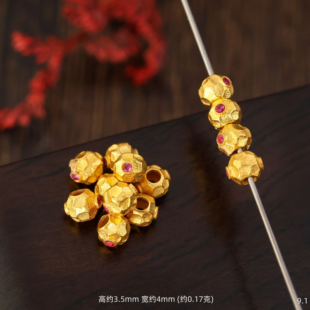 【金豆】18K金红色陨石坑梦幻星球隔珠散珠手串项链DIY配件