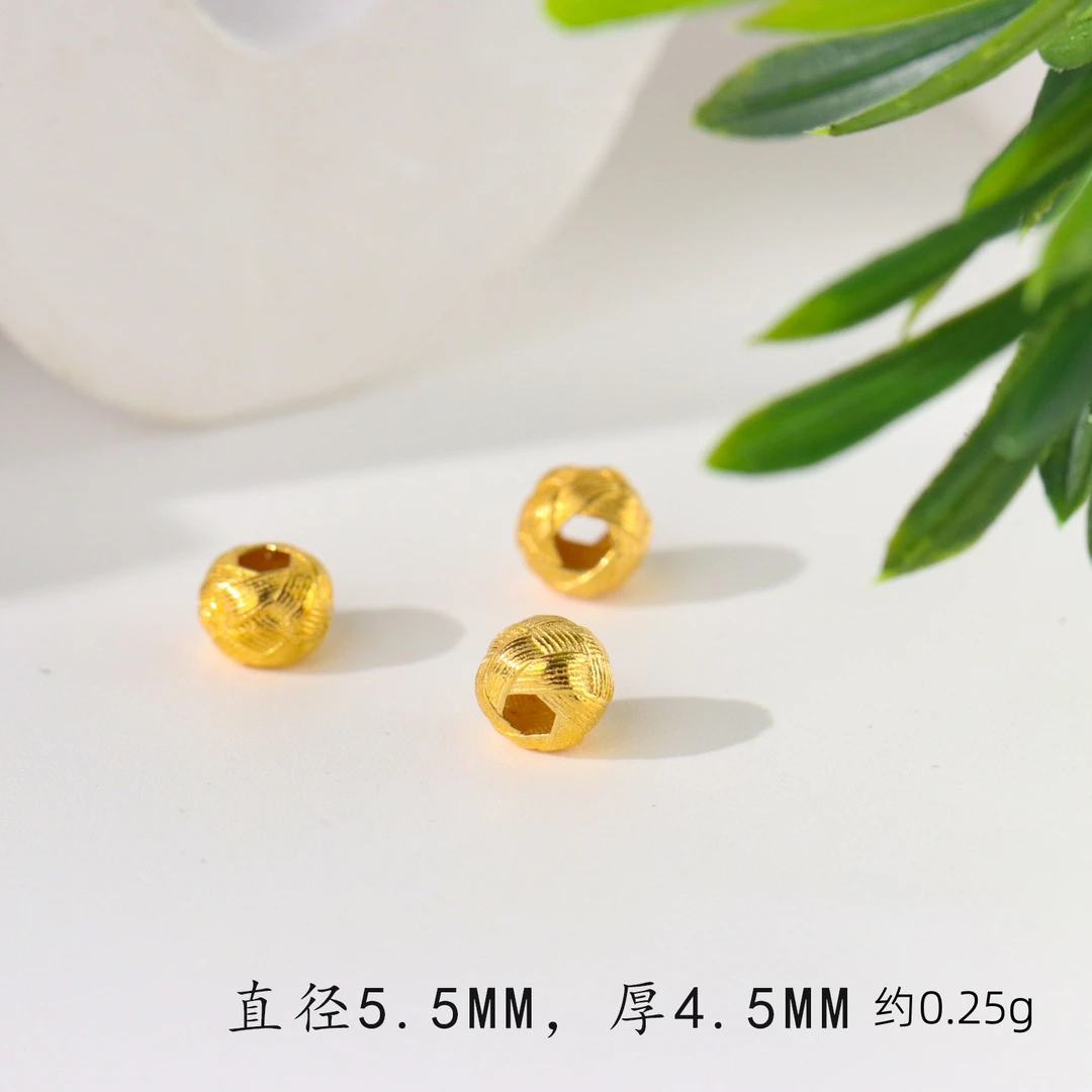 【金豆】18K金古法金大孔绣花球算盘珠隔珠DIY编绳手链珠串配件