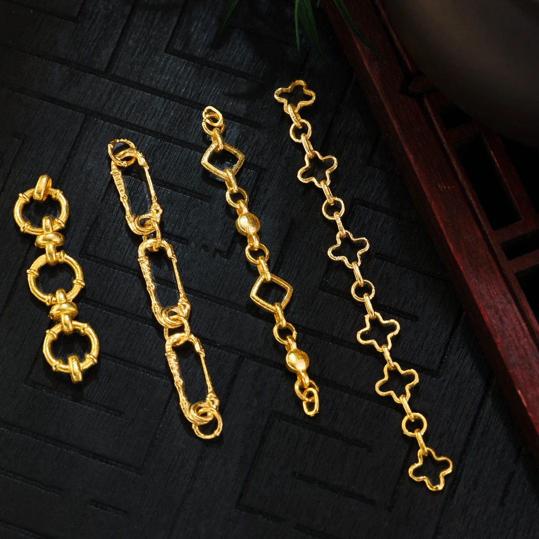 【金豆】文玩延长链伴链可挂坠万能链||18K金环环相扣加长链侧挂链E