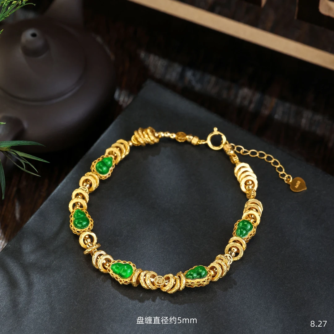 【金豆VIP】五尊||18K金镶天然翡翠葫芦盘缠手串E