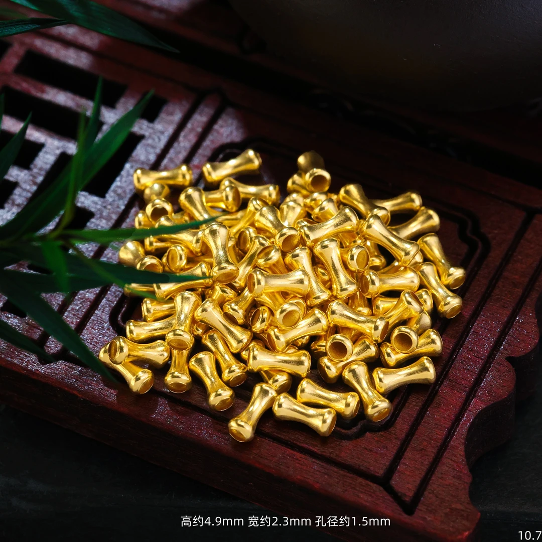 【金豆原创】18K金进口工艺光面小骨头隔珠金管DIY手串项链配件C