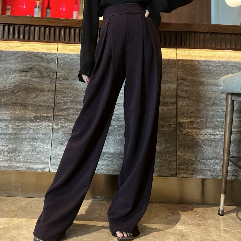 POPULARYW【暮山紫】Z.R上品屋 高腰垂感褶皱拖地阔腿裤休闲显瘦