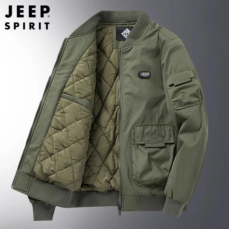 JEEP SPIRIT棒球服夹克男士冬季夹棉工装机能美式复古飞行服外套